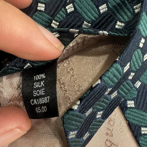 Aquascutum of London 100% Silk Neck Tie Geometric Pattern Silk Blue Green - Picture 5 of 5
